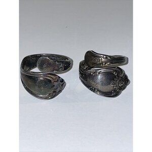 2 WM. A. Rogers Oneida Silver Spoon Rings size 5 & 6.5 adjustable Vintage  E5‎